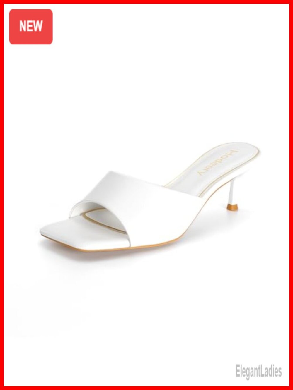 Hodeery Kitten Heels Slip On Square Open Toe Faux Leather Heeled Sandals